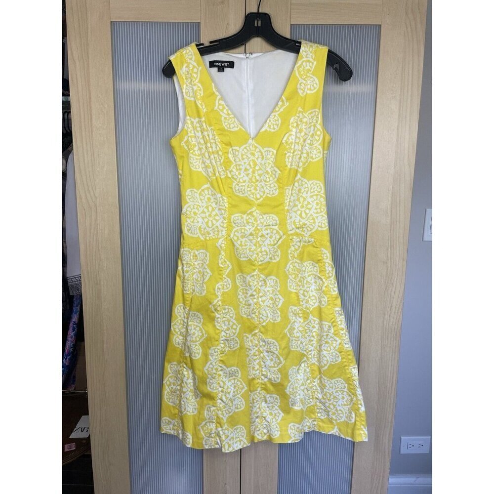 Nine West Yellow Summer Dress Sz 4 A-line Beach Coastal Work‎ Party